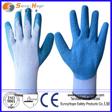 Crinkle Finish blue latex palm coated gloves